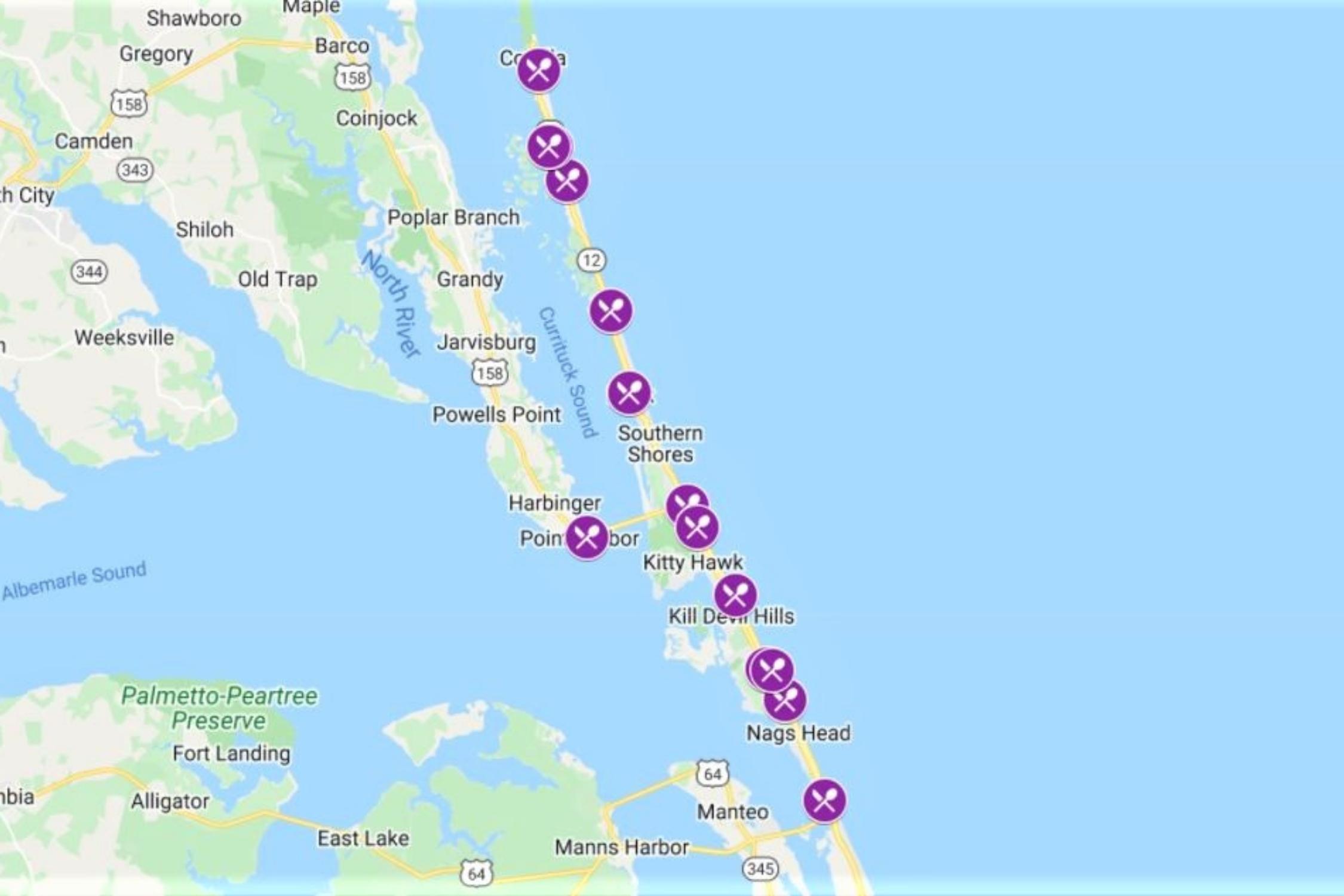 Outer Banks Restaurants Map