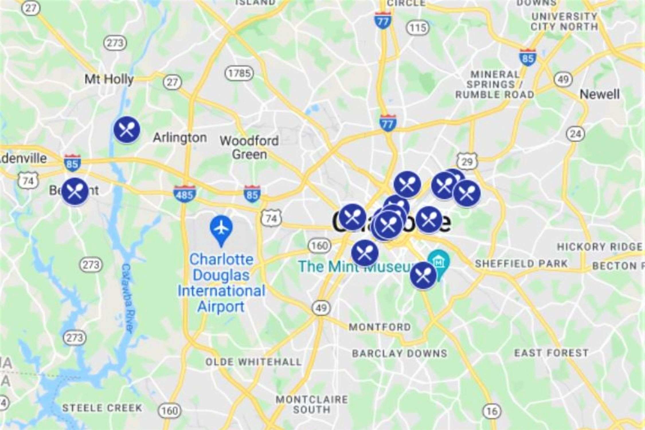 Best Restaurants in Charlotte Map