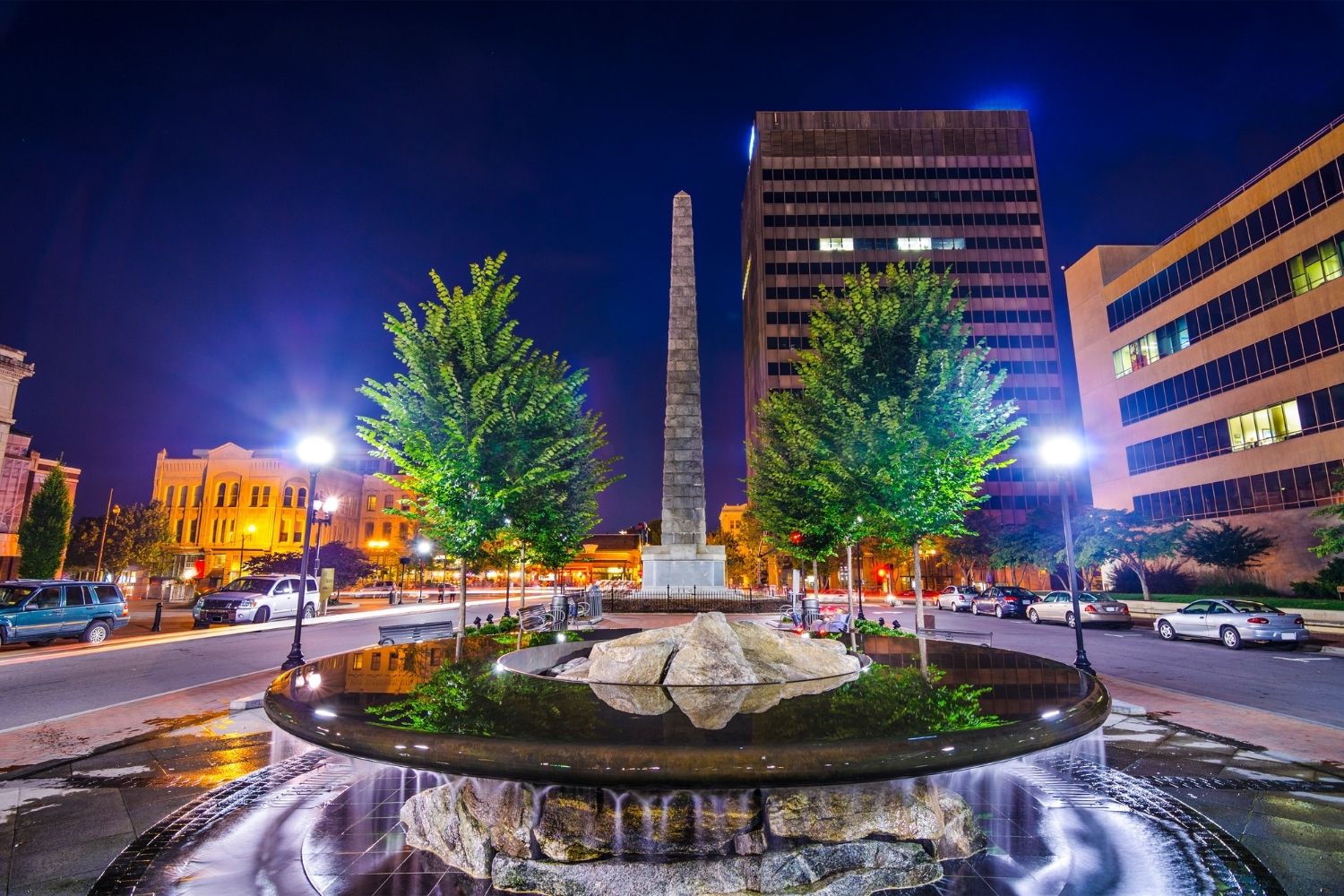 Asheville Fountain At Night