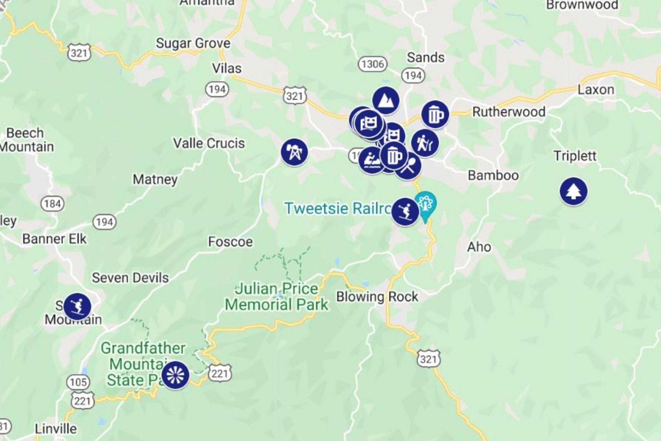Best Things to do in Boone, NC Map