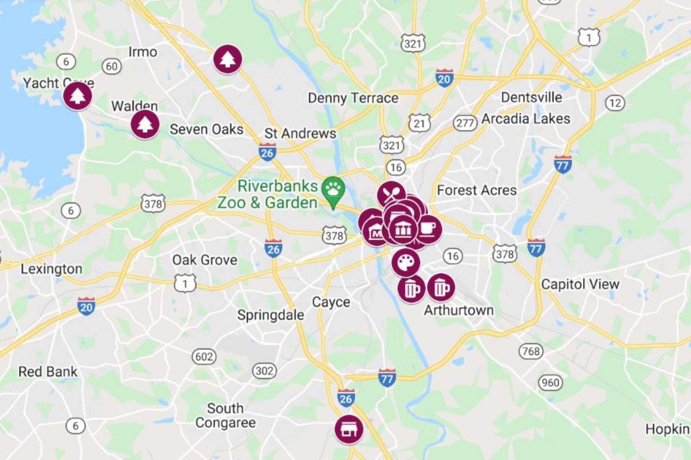 Best Things to do in Columbia SC Map