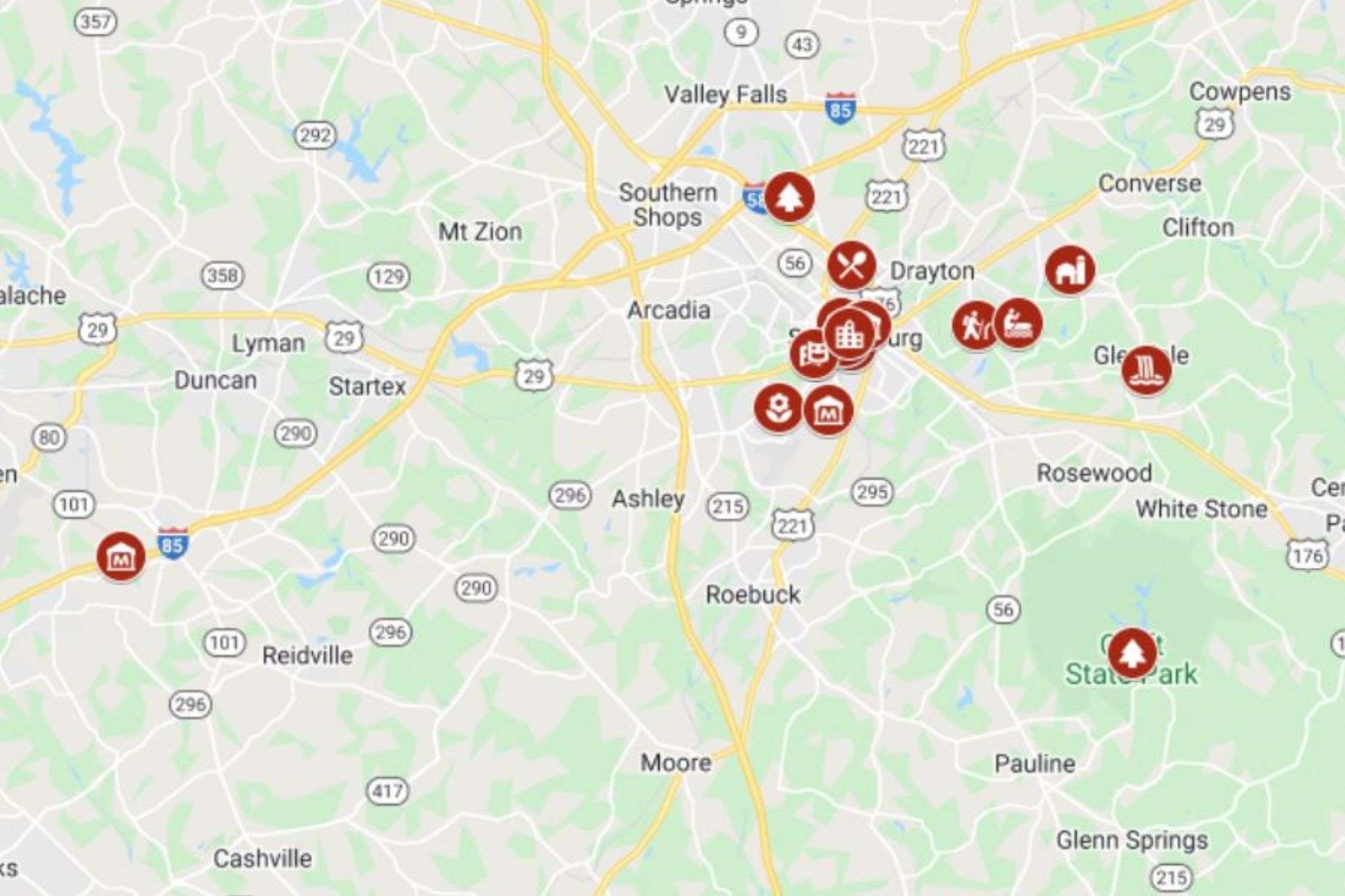 Things to do in Spartanburg, SC Map
