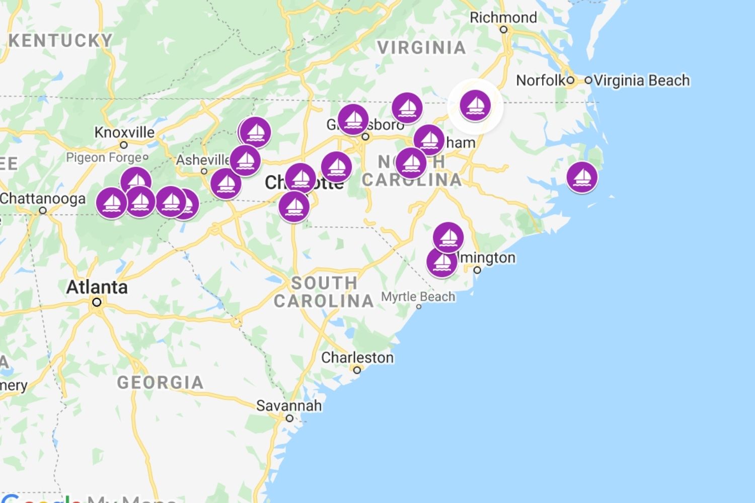 Best Lakes in North Carolina Map