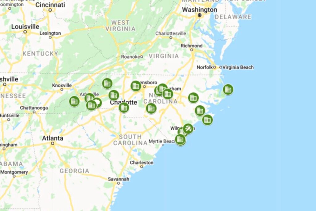 Cities in North Carolina Map