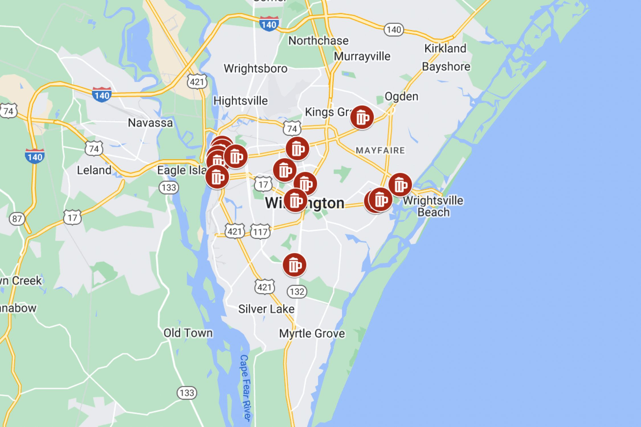  Best Breweries In Wilmington, NC Map