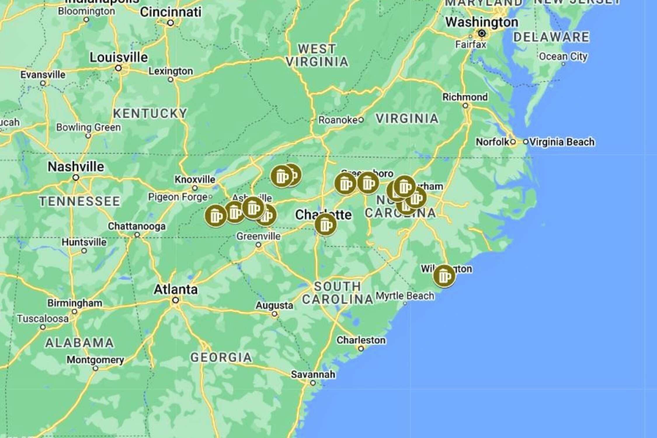BEST Breweries in North Carolina Map
