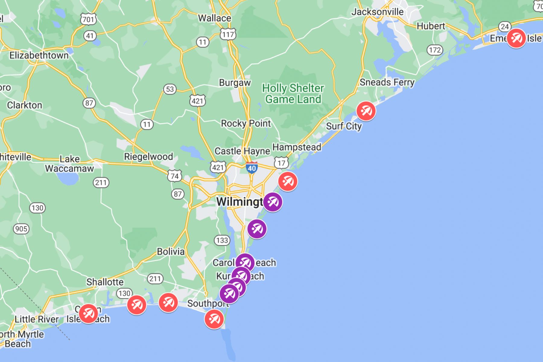 Best Wilmington Beaches Map
