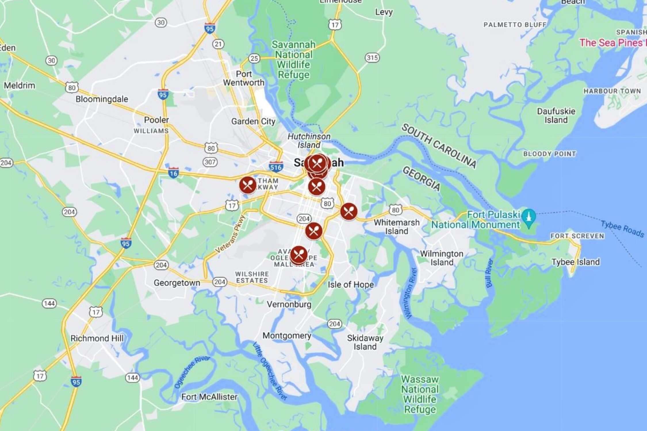 20 BEST Spots For Breakfast In Savannah Map